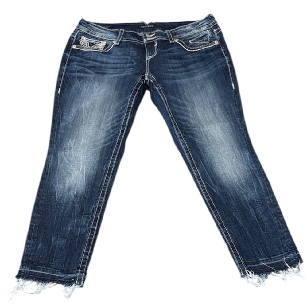 Vigoss Dublin Skinny Jeans Size 16 x 28 Raw Frayed Hem Embellished Distressed
